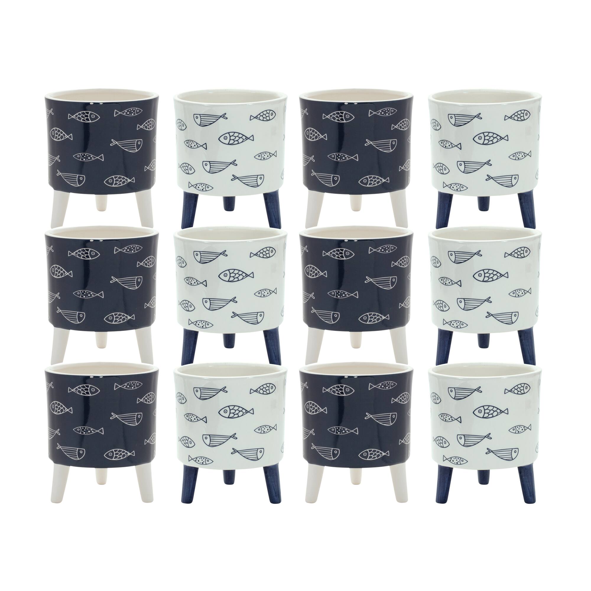 6" Coastal Fish Pattern Planters with Legs Set